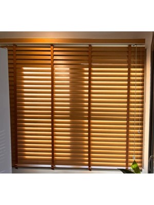 %100 Gerçek Ahşap Jaluzi Perde - 50 mm – Kurdeleli - Açık Ceviz