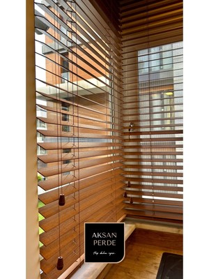 Aksan Grup %100 Gerçek Ahşap Jaluzi Perde Merdiven Ipli Meşe Renk 50 mm