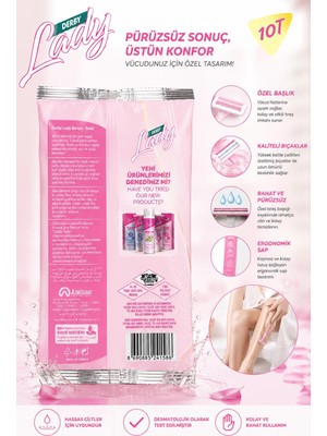 Derby Lady Banyo Body Kadın Tıraş Bıçağı 10 Adet Pembe Kullan At Jilet