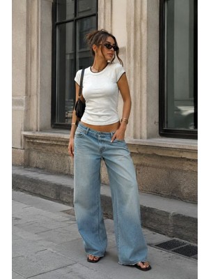 Moda Days Kadın Gri T-Shirt Ribana Dokulu Kontrast Garnili Bisiklet Yaka Kısa Kollu Crop