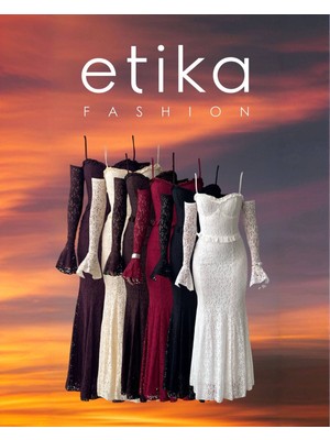 Moda Days Kadın Bej Dantel Askılı Kalp Yaka Bel Fırfırlı Vücuda Oturan Midi Elbise