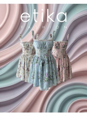 Moda Days Kadın Beyaz Mini Elbise Çiçek Desenli Askılı Dantel Detaylı Kloş Kesim