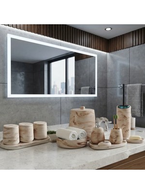 Trust Stone Bej Mermer Desen Premium Beton Banyo Seti,çöp Kovası,katı,sıvı Sabunluk,tepsi,dekorasyon,aksesuar Seti