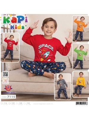Kapi Kids Uzay Baskılı Kırmızı Erkek Çocuk Pijama Takımı 3-4 Yaş