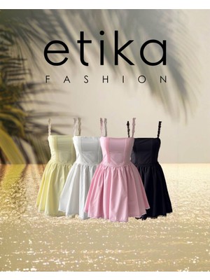 Moda Days Kadın Pembe Mini Elbise Kare Yaka Dantel Askılı Korse Görünümlü Poplin
