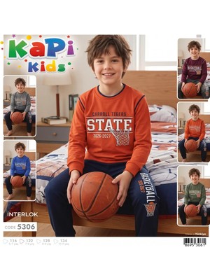 Kapitex Kapi Kids Kiremit Renk Basketbol Baskılı Erkek Çocuk Pijama Takımı 8-9 Yaş