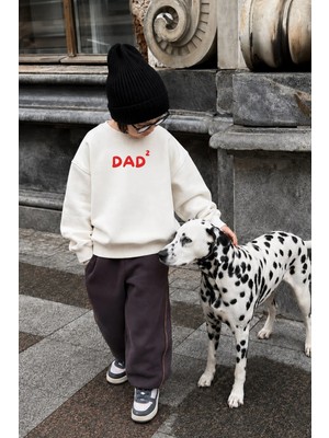 Monila Unisex Çocuk Baba Baskılı 3 Iplik Kumaş Pamuklu Sweatshirt