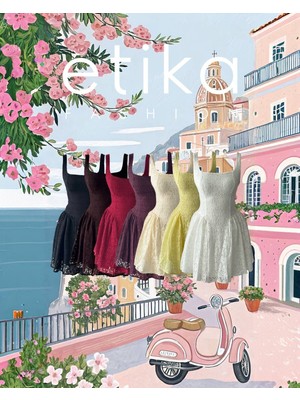 Moda Days Kadın Sari Dantel Mini Elbise Kare Yaka Askılı Bel Oturtmalı Kloş Etekli