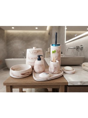 Trust Stone Bej Mermer Desen Beton Banyo Seti,,çöp Kovası,katı,sıvı Sabunluk,tepsi,dekorasyon,aksesuarı