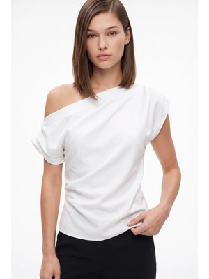 Cemo Tek Omuz Drape Detaylı Asimetrik Bluz