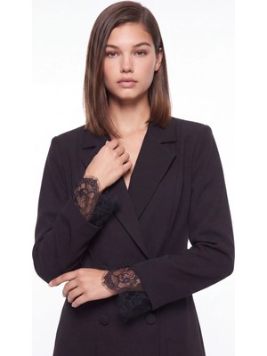 Cemo Dantel Detaylı Kruvaze Blazer Ceket Elbise