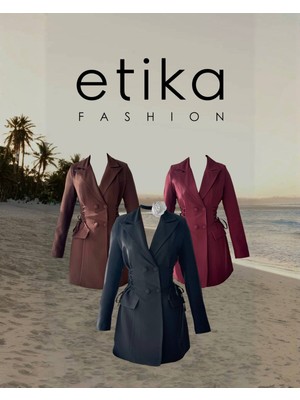 Moda Days Kadın Siyah Kruvaze Ceket Elbise Bağcıklı Beli Büzgülü Uzun Kollu Mini