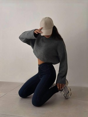 Moda Days Kadın Dark Blue Tint Yüksek Bel Dar Paça Koyu Mavi 5 Cepli Skinny Jean Pantolon