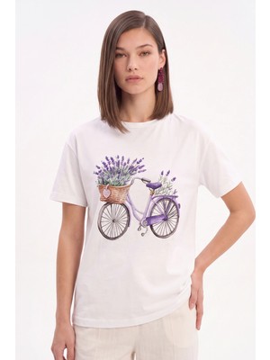 Cemo Lavanta Sepetli Bisiklet Baskılı T-Shirt