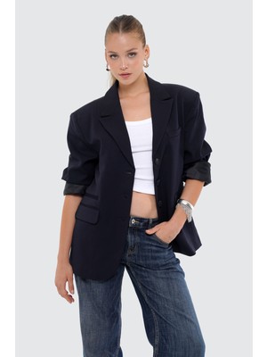 Thalure Kadın Lacivert Oversize Blazer