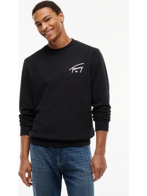 Tommy Jeans Siyah Erkek Sweatshirt DM0DM23589BDS Tjm Reg Entry Sıgnat