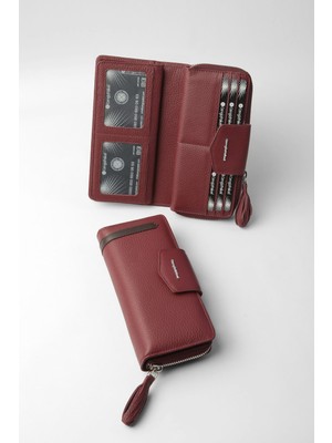 Cengiz Pakel Hakiki Deri Geniş İç Hacimli Kadın Cüzdan Fonksiyonel ve Arka Fermuar Erişimli – 65133 - Bordo