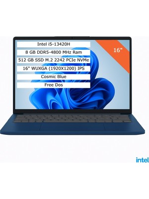 Lenovo Ideapad Slim 3 Intel Core I5-13420H 8gb 512GB SSD 16" Wuxga IPS Fdos Taşınabilir Bilgisayar 83K2001RTR