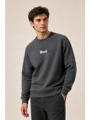 Redline Black Yeni Sezon Erkek Kışlık Regular Fit Sweatshirt Pamuklu Antrasit