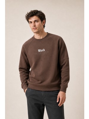 Redline Black Yeni Sezon Erkek Kışlık Regular Fit Sweatshirt Pamuklu Kahve
