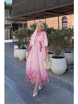 Riella Butik Çiçek Desenli Tesettür Elbise