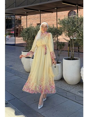 Riella Butik Çiçek Desenli Tesettür Elbise