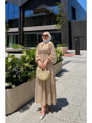 Riella Butik Perilla Fırfır Detaylı Tesettür Elbise