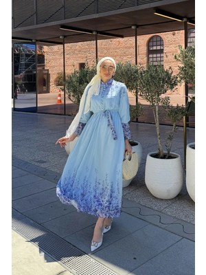 Riella Butik Çiçek Desenli Tesettür Elbise