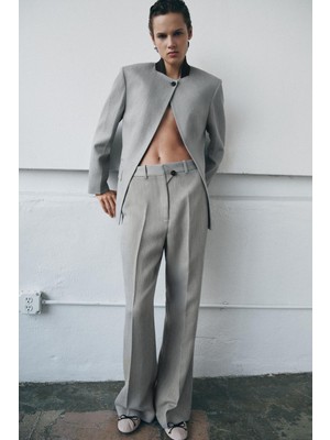 Allbucks Zara, Zw Collection Keten Karışımlı Kontrast Yakalı Beli Büzgülü Blazer ABZRA00129