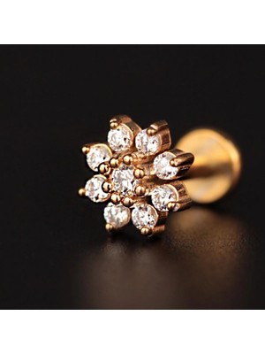 Rupen Kraft 316 L Papatya Zirkon 6x1.2mm Altın Labret Papatya Piercing