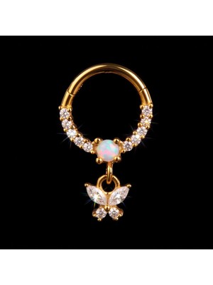 Rupen Kraft Kelebek Sallantı Opal Zirkon 8mm x 1.2mm Altın Kilitli Halka Piercing