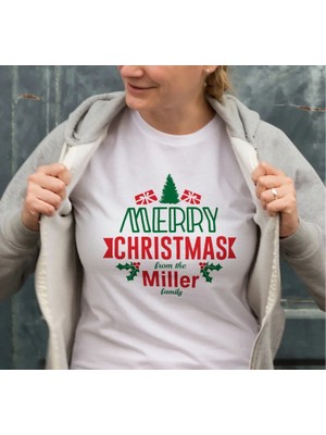 Veraura Lifestyle Yılbaşı Merry Christmas Miller Baskılı Oversize Bisiklet Yaka T-Shirt - Beyaz