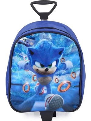 LilyMoon Mavi Kirpi Baskılı Çekçekli Çocuk Çantası - Sonic Tekerlekli Anaokulu Sırt Çantası - 3D Desenli