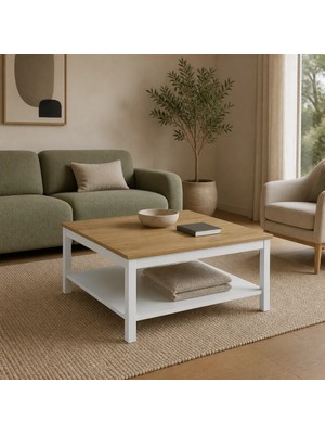 Adore Mobilya Rustik Kare Orta Sehpa - Florida Meşe/beyaz 80X40X80 cm