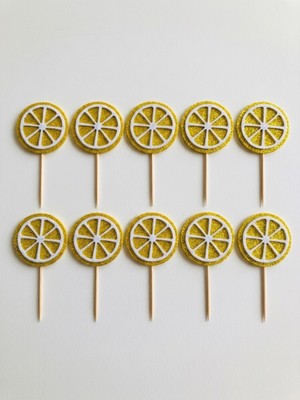 Hediyebigi Limon Sarı Simli Cupcake  Kürdanı Doğum Günü Parti ve Pasta Süsü 10 Lu 5cm