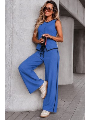Veraura Lifestyle Kadın Kolsuz Önü Düğmeli Yelek ve Pantolon Ikili Takım