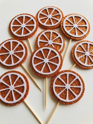 Hediyebigi Portakal Turuncu Simli Cupcake Kürdanı Doğum Günü Parti ve Pasta Süsü 10 Lu 5cm