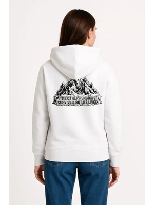 Veraura Lifestyle Nihilist Penguen Temalı Oversize Kapüşonlu Sweatshirt - Beyaz