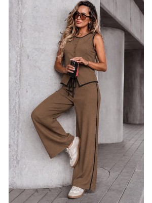 Veraura Lifestyle Kadın Kolsuz Önü Düğmeli Yelek ve Pantolon Ikili Takım
