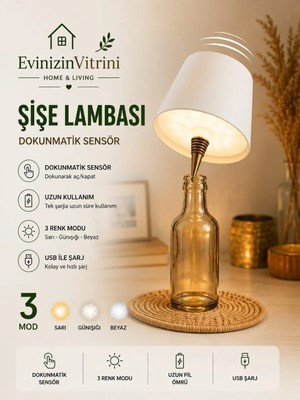 Evinizin Vitrini Dokunmatik 3 Renk USB Şarjlı Şişe Üstü LED Gece Lambası Masa Lambası Ambiyans