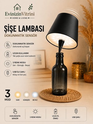 Evinizin Vitrini Dokunmatik 3 Renk USB Şarjlı Şişe Üstü LED Gece Lambası Masa Lambası Ambiyans