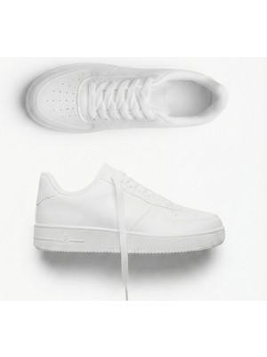 Kadın Beyaz Yüksek Taban  Bağcıklı Günlük Yürüyüş Sneaker Air Spor Ayakkabı