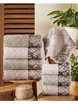Hazangülü Collection Buldan Üretimi Çeyizlik Lüks Jakarlı Aria 4'lü Banyo Havlusu I 70X140