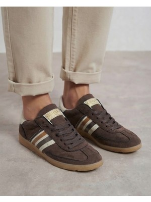 Kadın Süet Yanı Çizgili Bağcıklı 2 cm Taban Sneaker Spor Ayakkabı