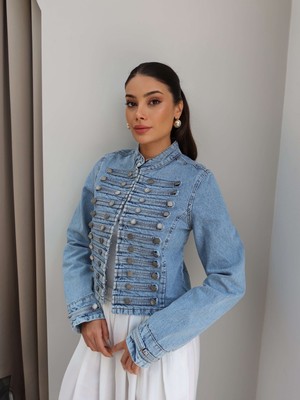 Esra Helvacı Dar Kesim Düğmeli Denim Ceket