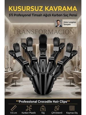 Transformacion 5'li Profesyonel Timsah Ağızlı Karbon Saç Pensi Toka Seti 718284