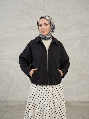 Miostil Fermuarlı Cepli Panço-Siyah