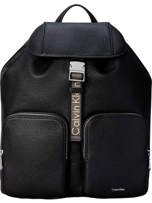 Calvin Klein Siyah Kadın Sırt Çantası Webbıng Strap Flap B﻿ackpack