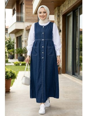 Harma Time Butik Kadın Düğmeli Cepli Kot Lacivert  Jile