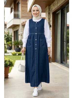 Harma Time Butik Kadın Düğmeli Cepli Kot Lacivert  Jile